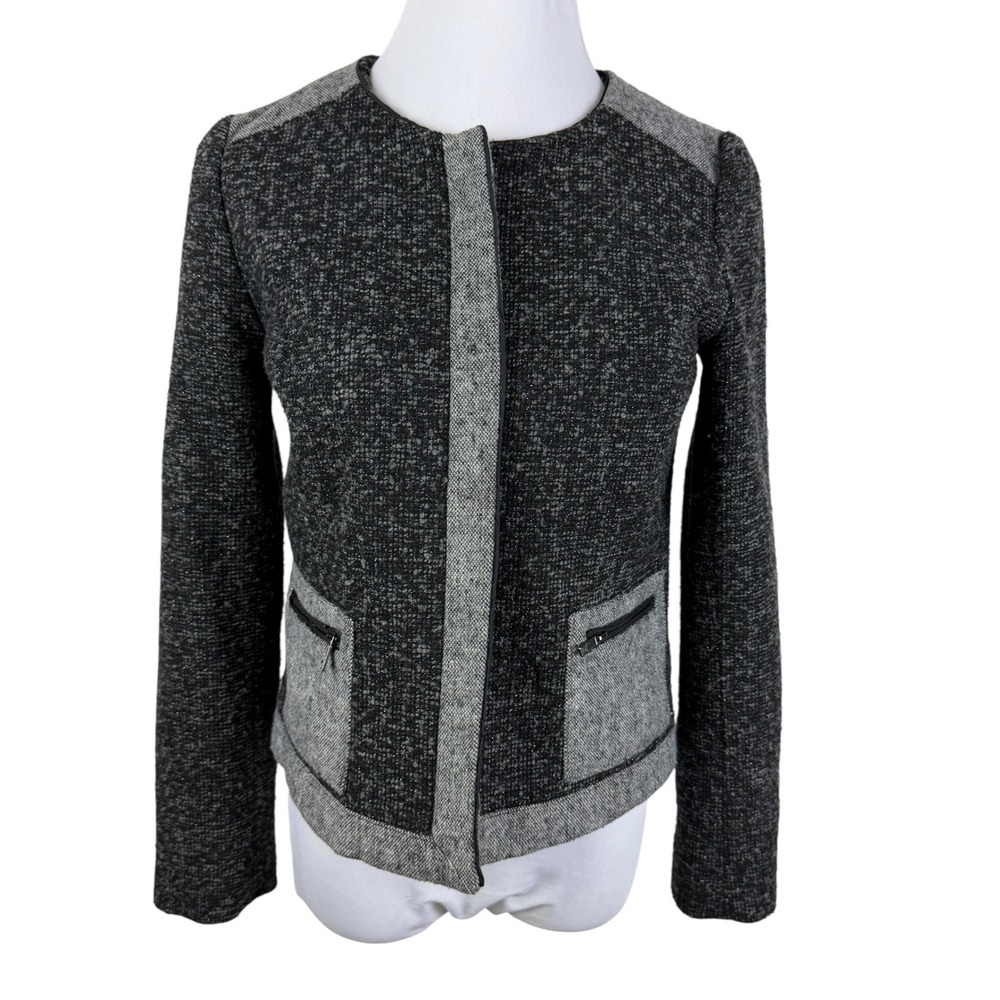 Liz Claiborne‎ Women's Small Textured Zip Front Jacket Black Grey Sparkle